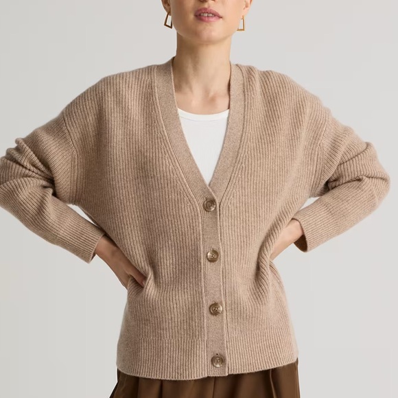 Tahiti Sweaters - Tahari Pure Lux 100% Cashmere Elegant Beige V-Neck Cardigan Sweater